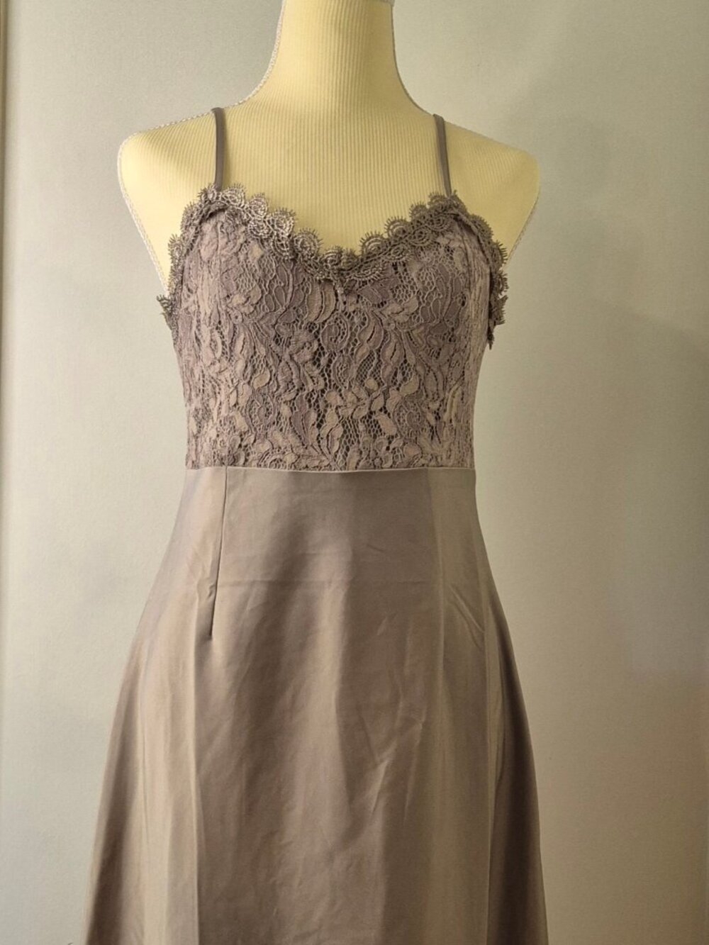 Floral Lace Satin A-Line Maxi Dress Taupe/Champagne Regencycore Formal Romantic